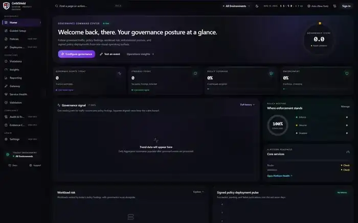 CerbiShield governance cockpit release-preview screen
